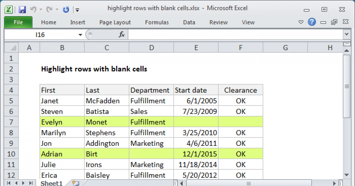 Highlight Rows With Blank Cells Excel Formula Exceljet 5692